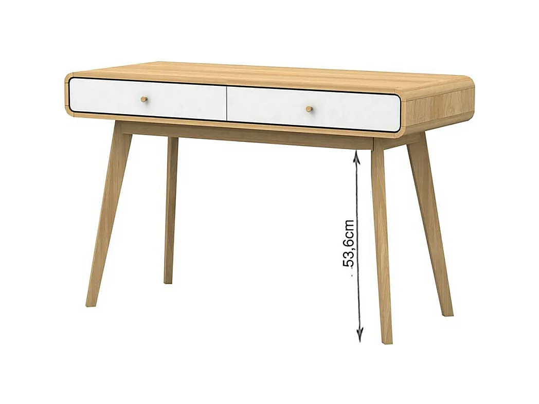 Büroschreibtisch im Skandi Design Weiß und Holz Naturfarben