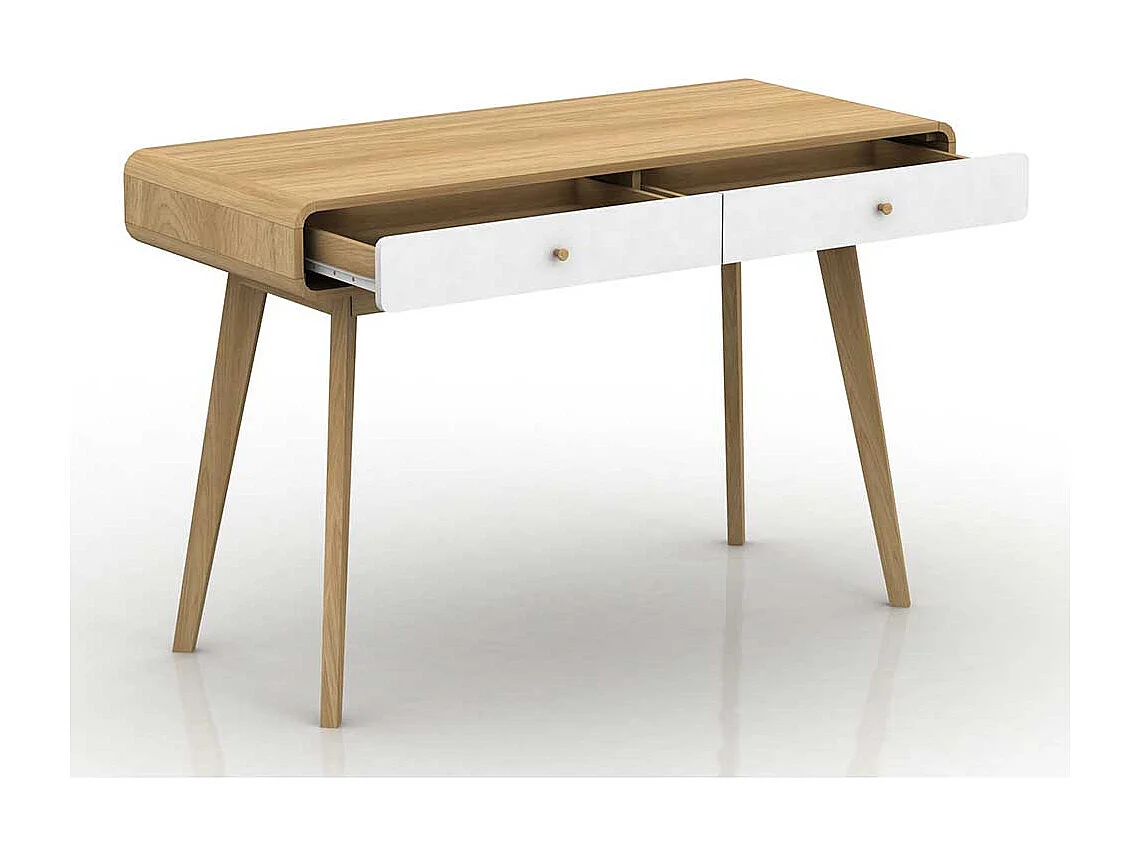 Büroschreibtisch im Skandi Design Weiß und Holz Naturfarben