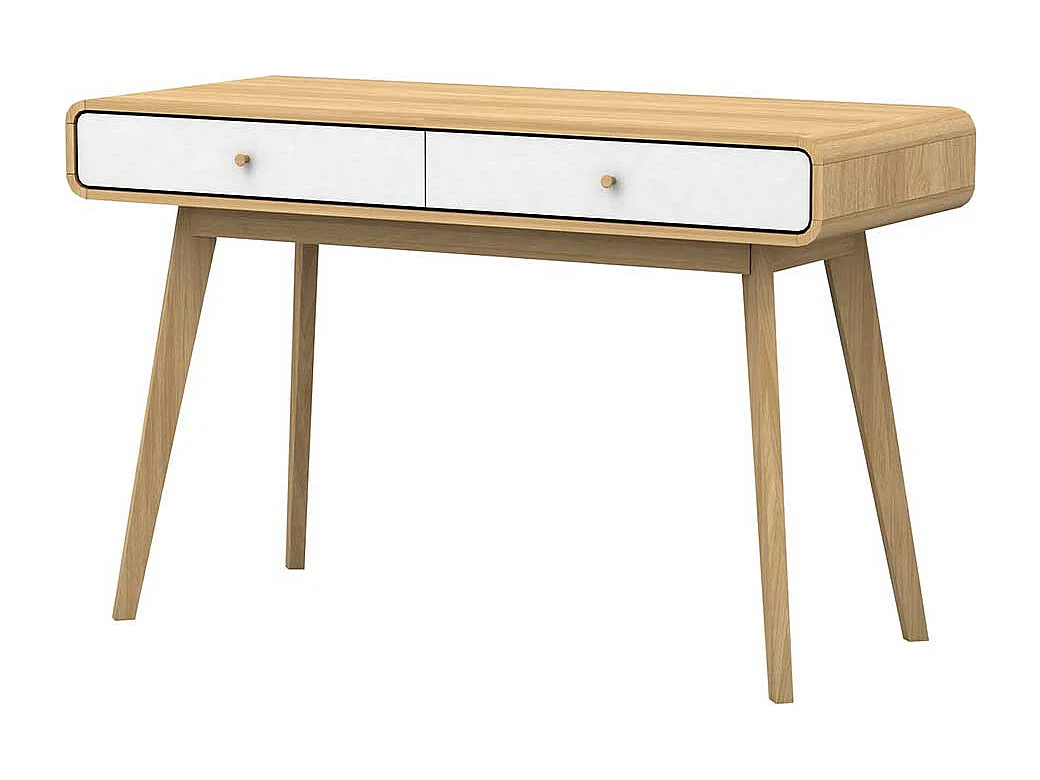 Büroschreibtisch im Skandi Design Weiß und Holz Naturfarben