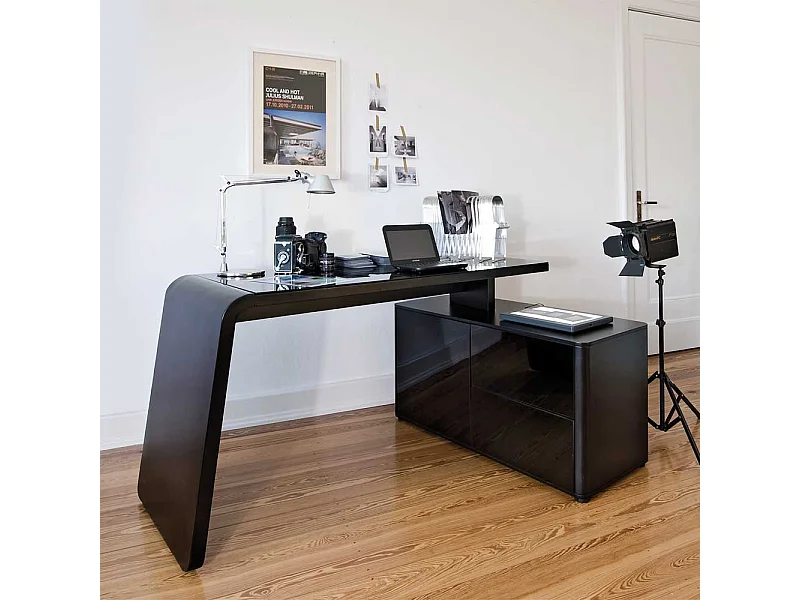 Eckschreibtisch in Schwarz mit Glas
