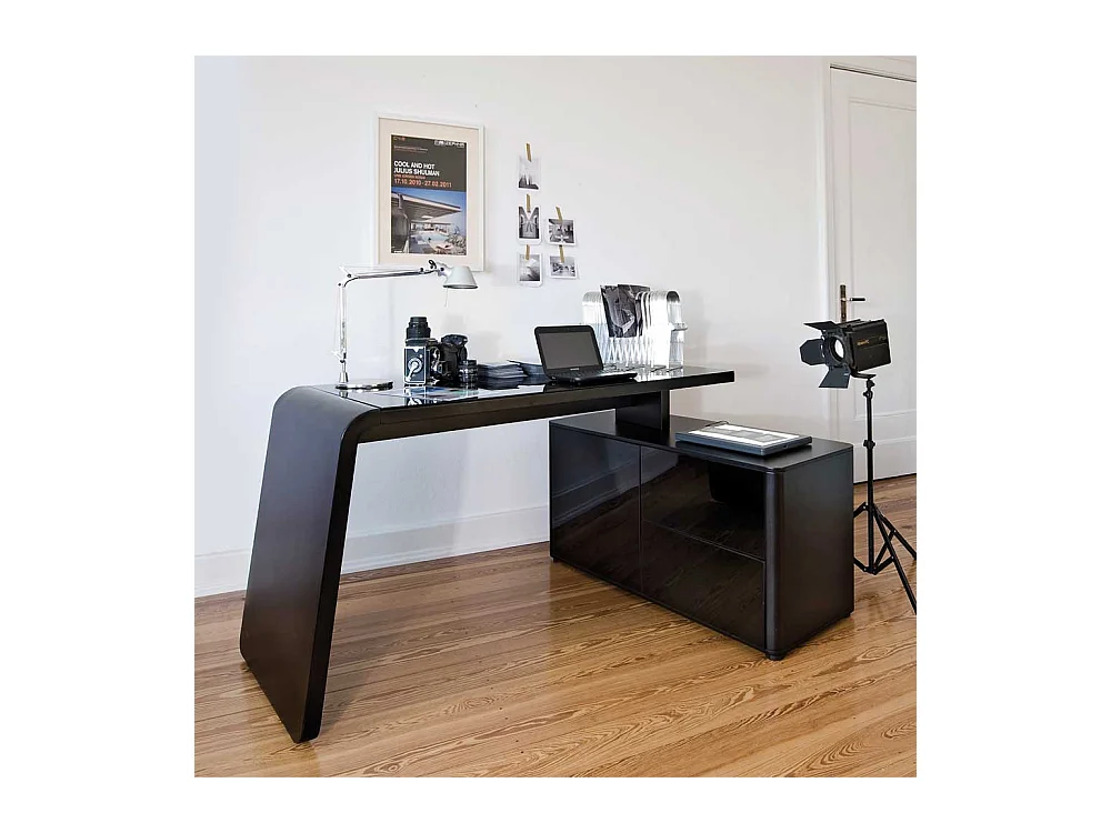 Eckschreibtisch in Schwarz mit Glas