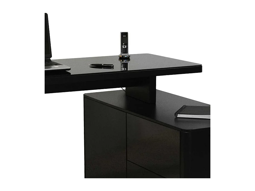 Eckschreibtisch in Schwarz mit Glas