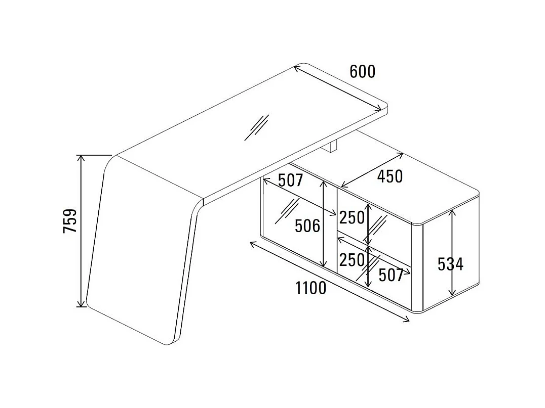 Eckschreibtisch in Schwarz mit Glas