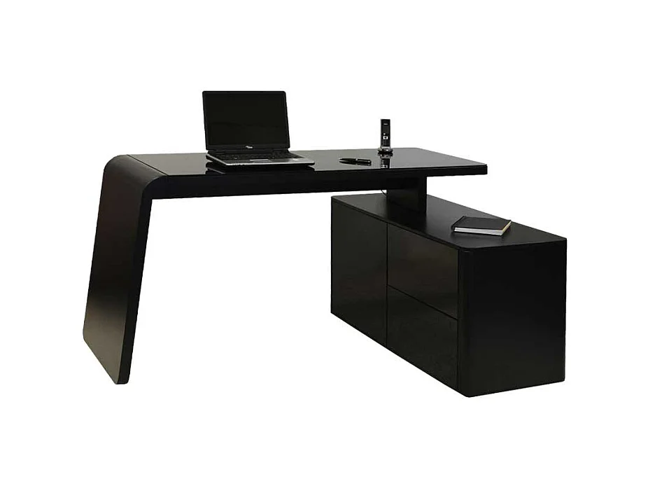 Eckschreibtisch in Schwarz mit Glas