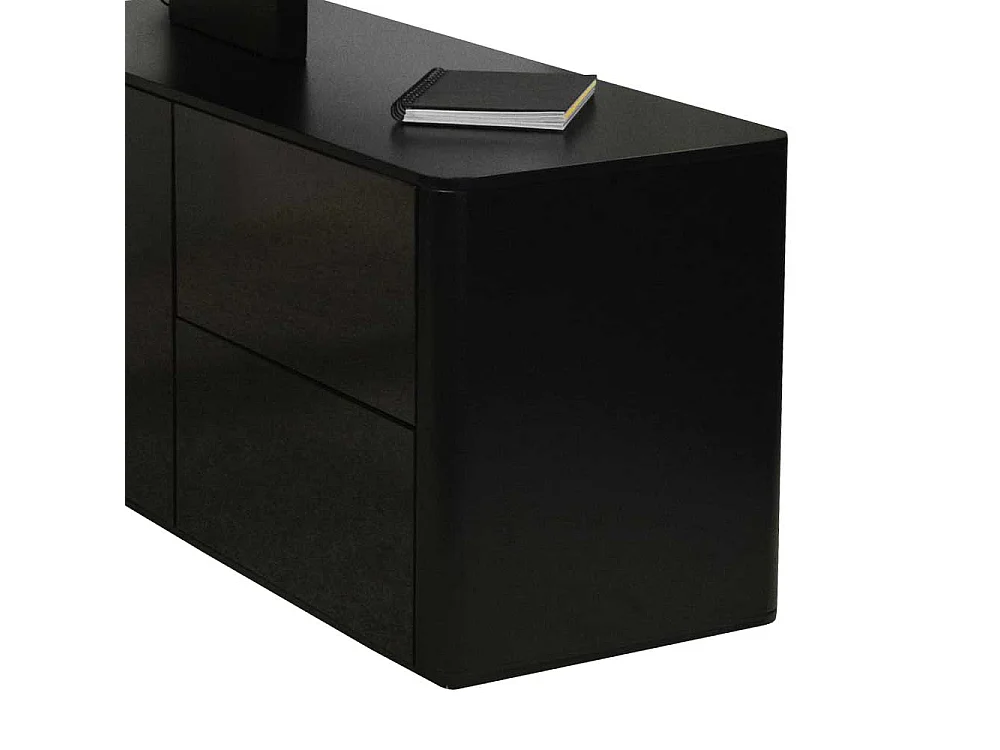 Eckschreibtisch in Schwarz mit Glas