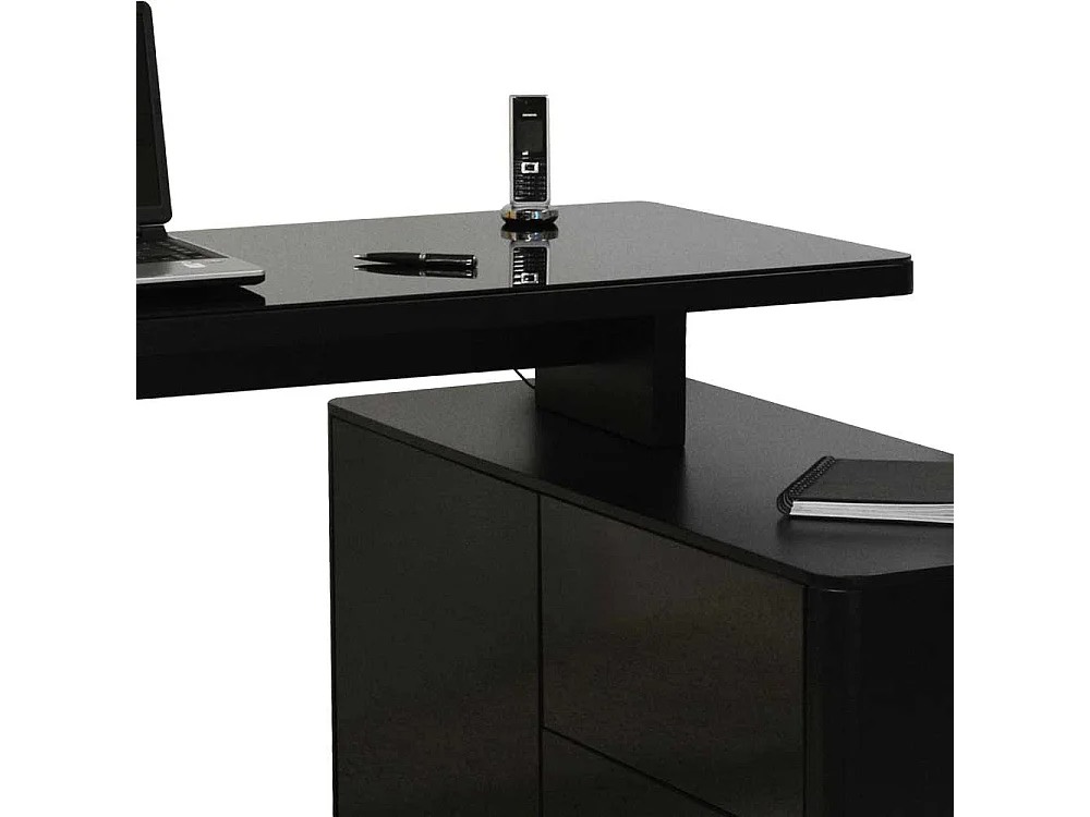 Eckschreibtisch in Schwarz mit Glas