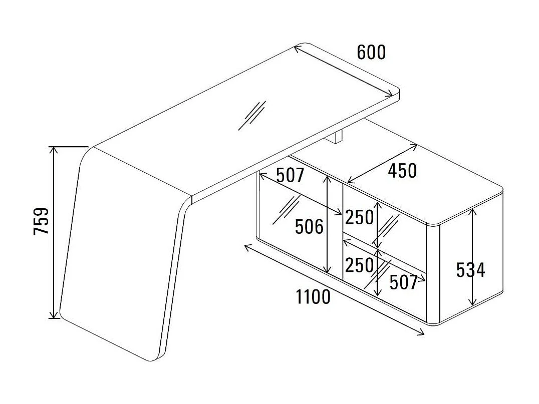 Eckschreibtisch in Schwarz mit Glas