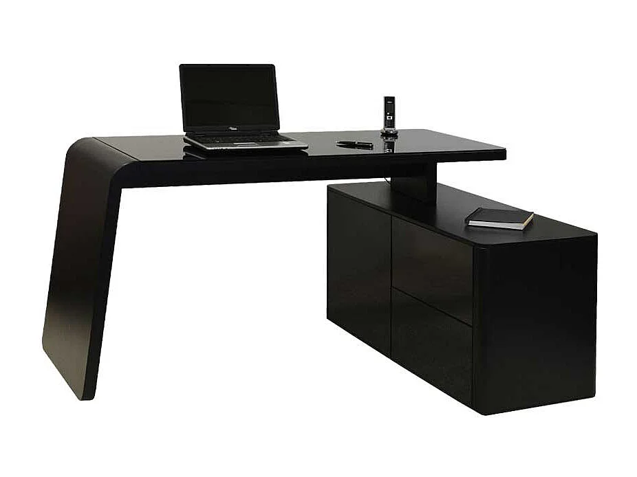 Eckschreibtisch in Schwarz mit Glas