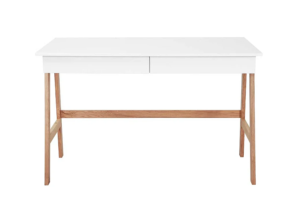 Laptopschreibtisch in Weiß und Naturfarben Vierfußgestell