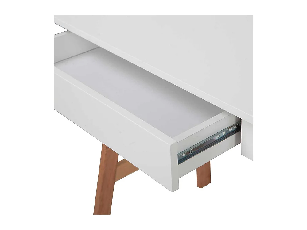 Laptopschreibtisch in Weiß und Naturfarben Vierfußgestell