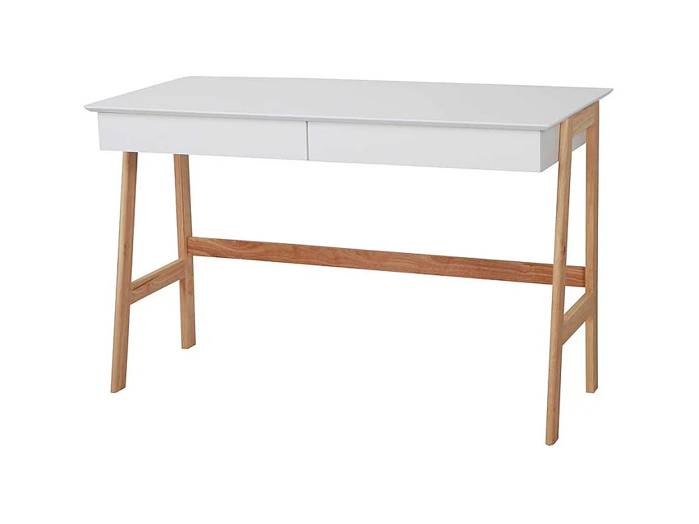 Laptopschreibtisch in Weiß und Naturfarben Vierfußgestell