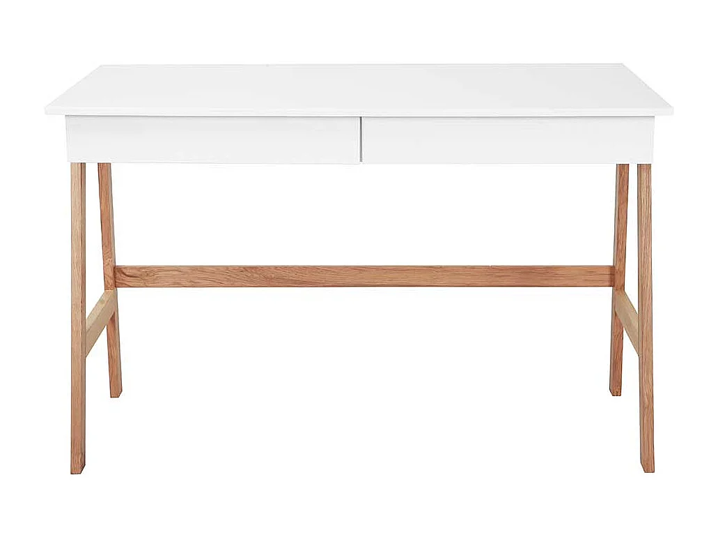 Laptopschreibtisch in Weiß und Naturfarben Vierfußgestell