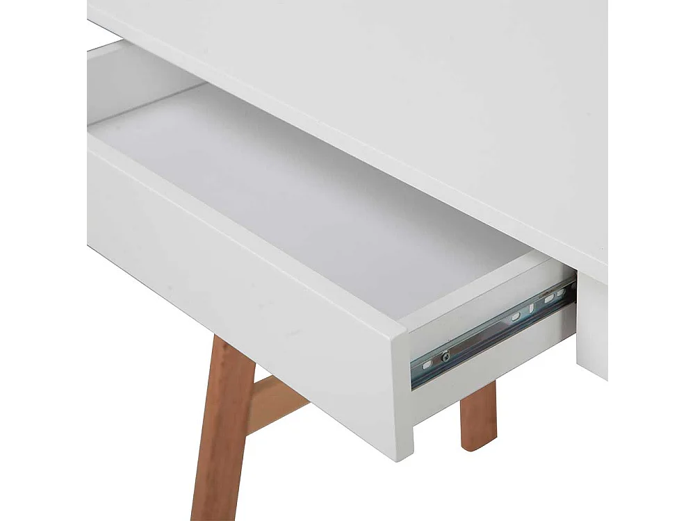 Laptopschreibtisch in Weiß und Naturfarben Vierfußgestell