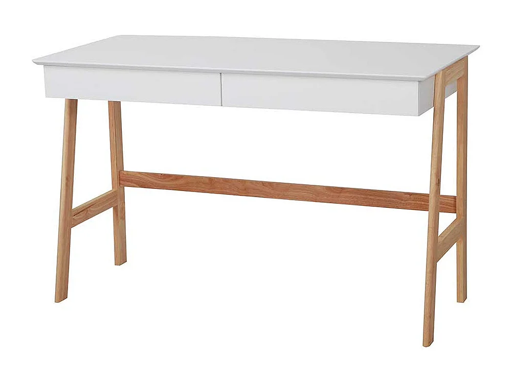 Laptopschreibtisch in Weiß und Naturfarben Vierfußgestell