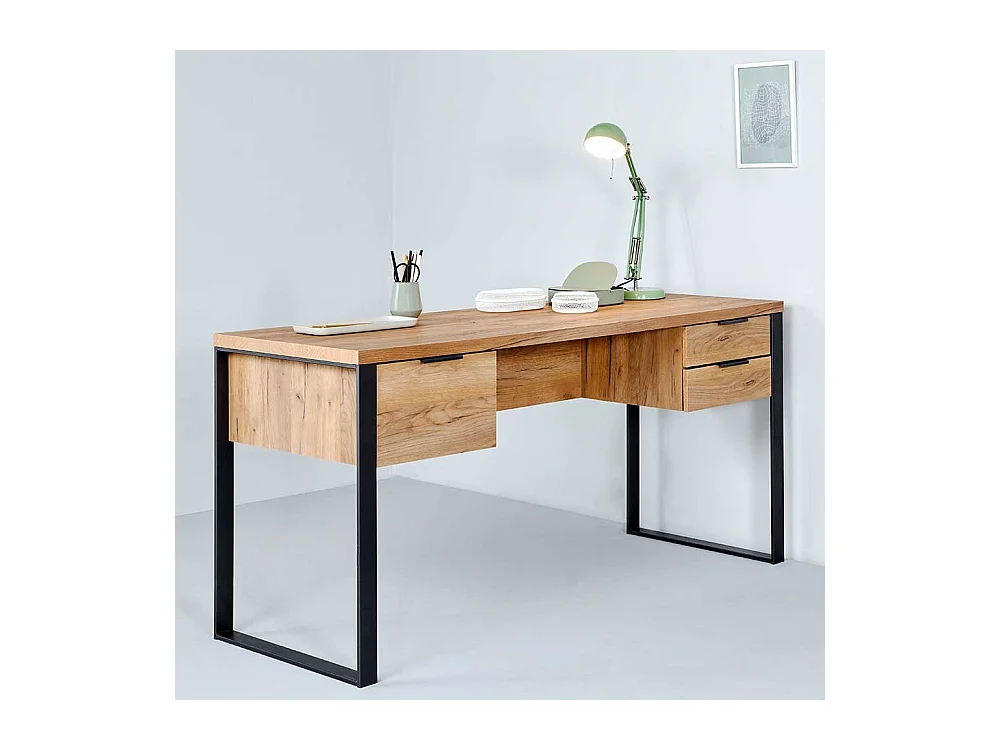Büroschreibtisch in Eichefarben und Schwarz 60 cm tief
