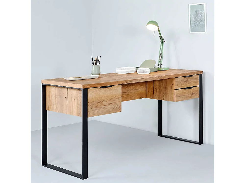 Büroschreibtisch in Eichefarben und Schwarz 60 cm tief