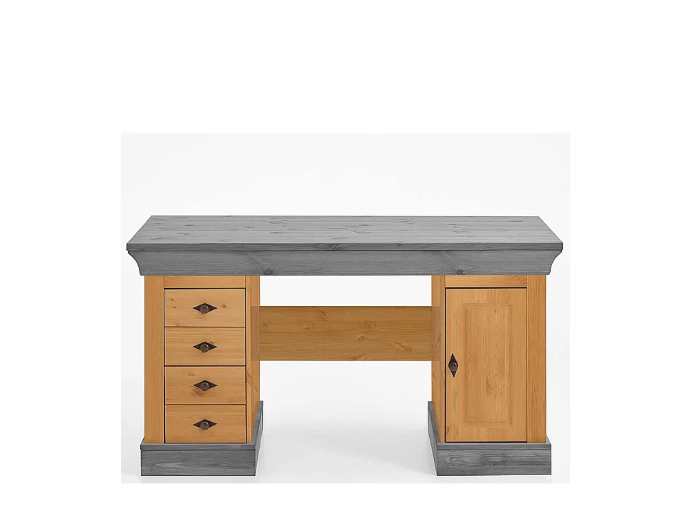 Landhaus Schreibtisch aus Kiefer teilmassiv grauer Tischplatte