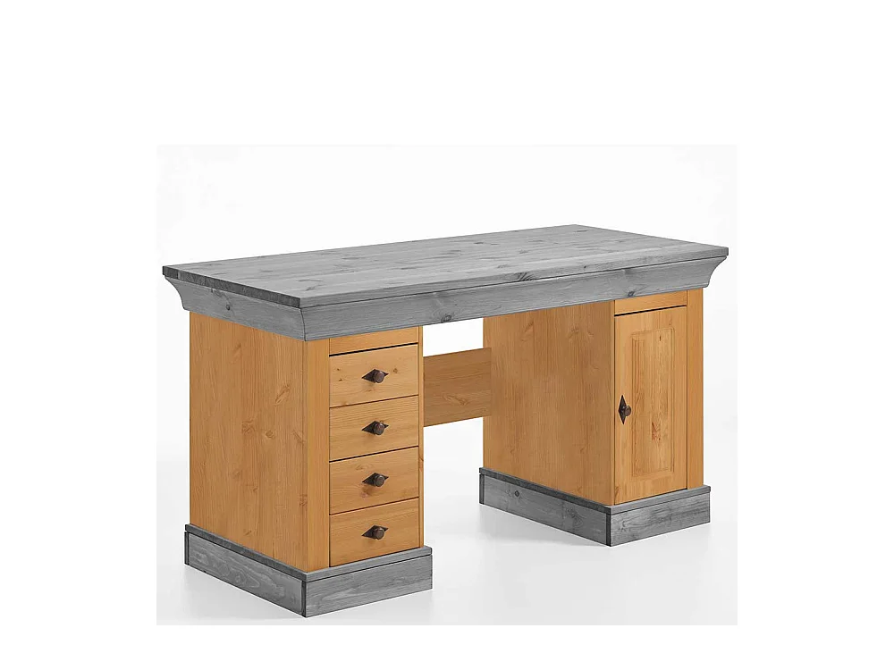 Landhaus Schreibtisch aus Kiefer teilmassiv grauer Tischplatte