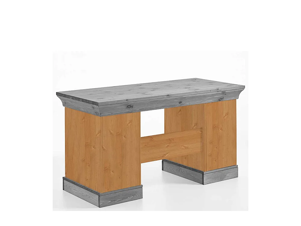 Landhaus Schreibtisch aus Kiefer teilmassiv grauer Tischplatte