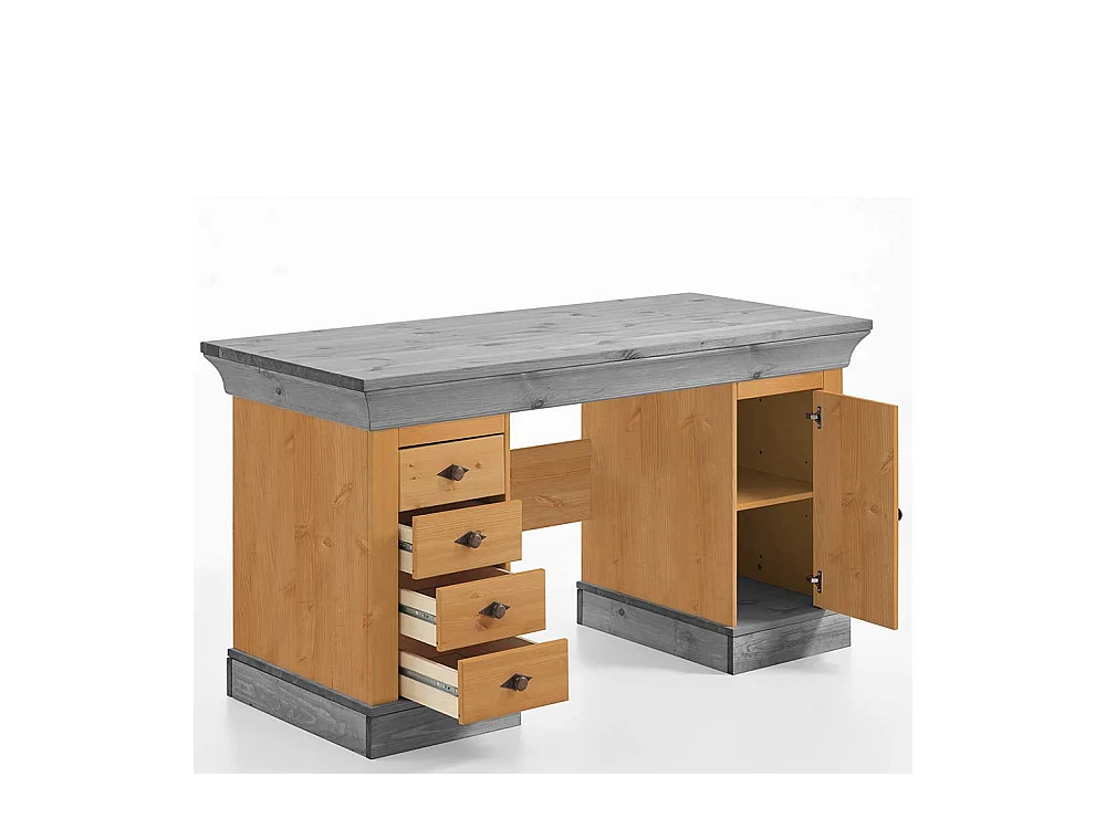 Landhaus Schreibtisch aus Kiefer teilmassiv grauer Tischplatte