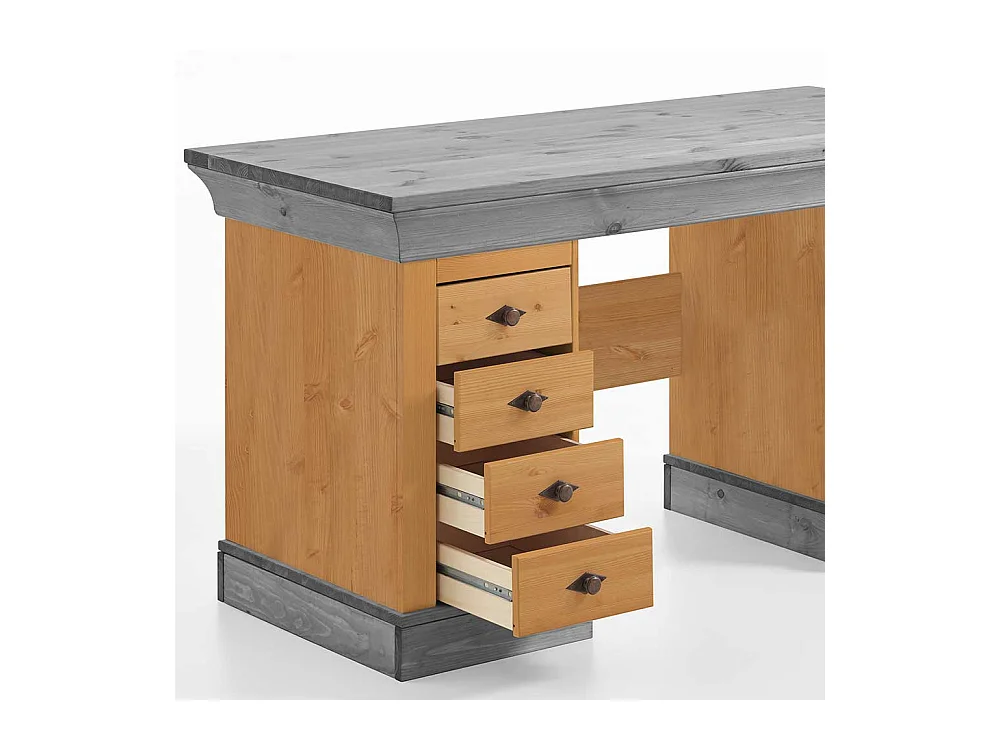Landhaus Schreibtisch aus Kiefer teilmassiv grauer Tischplatte