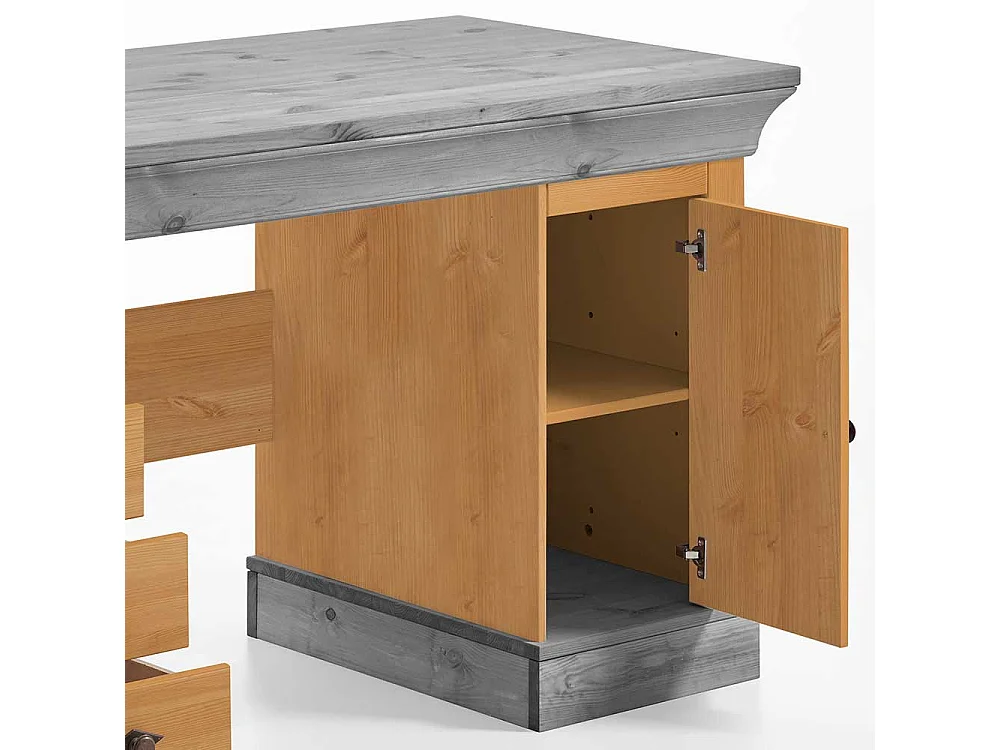 Landhaus Schreibtisch aus Kiefer teilmassiv grauer Tischplatte
