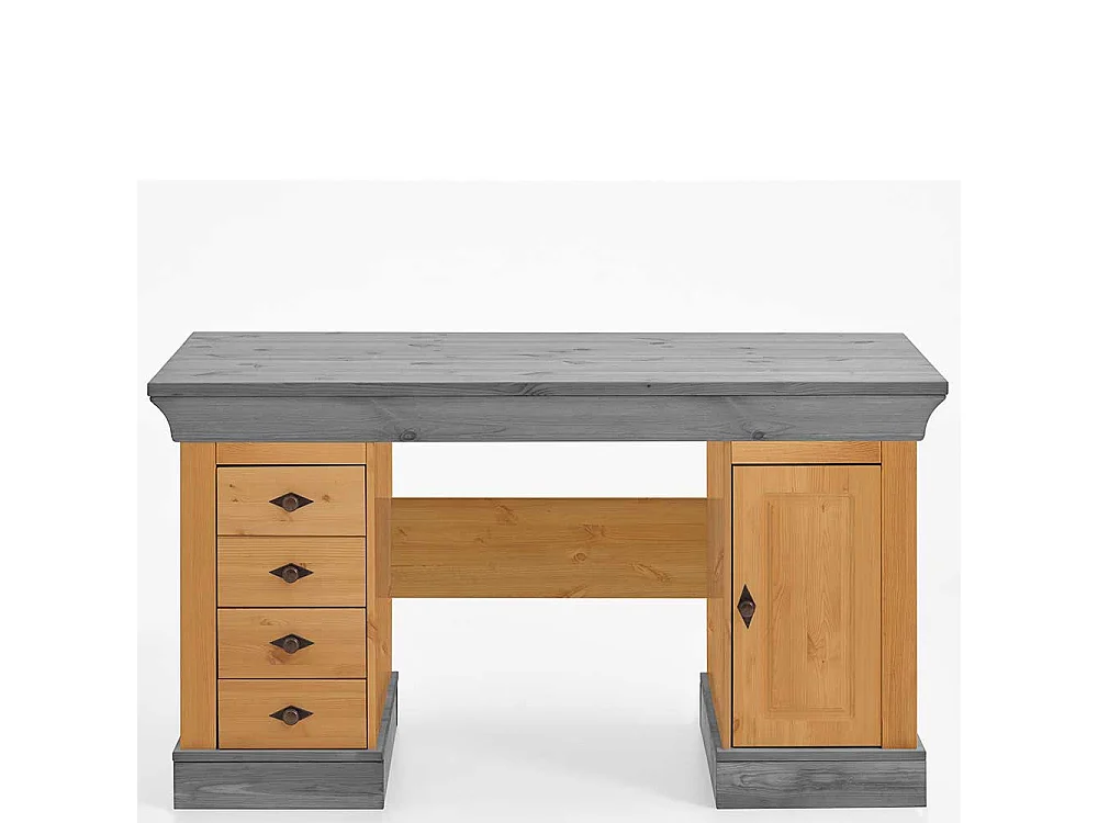 Landhaus Schreibtisch aus Kiefer teilmassiv grauer Tischplatte