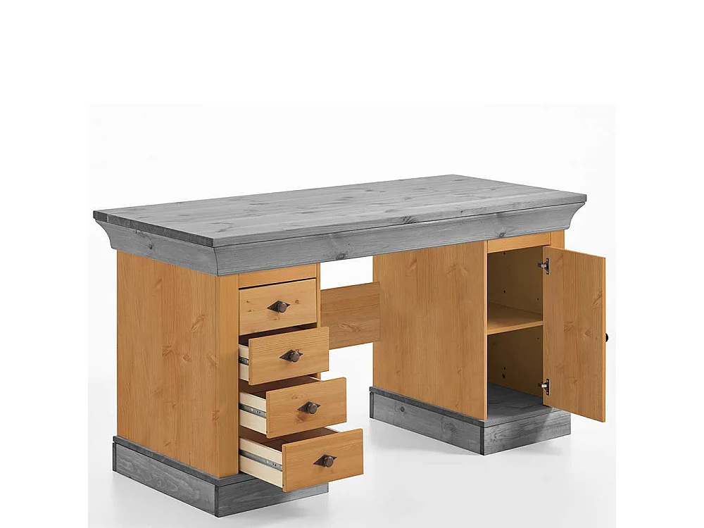Landhaus Schreibtisch aus Kiefer teilmassiv grauer Tischplatte