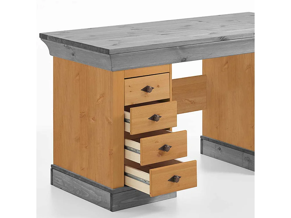 Landhaus Schreibtisch aus Kiefer teilmassiv grauer Tischplatte