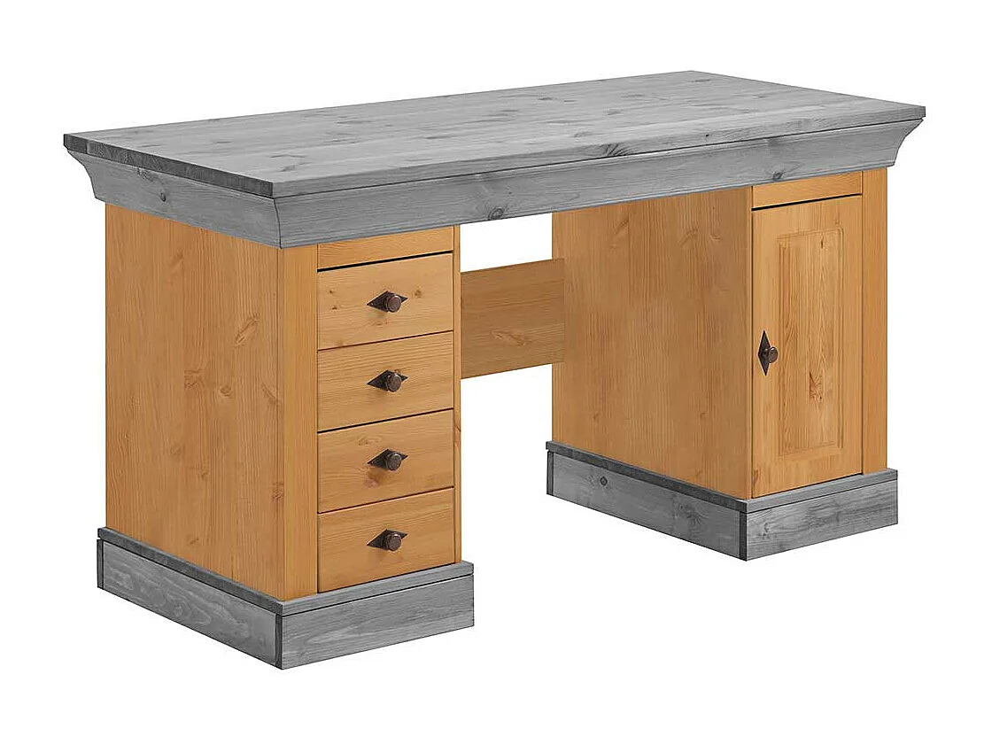Landhaus Schreibtisch aus Kiefer teilmassiv grauer Tischplatte
