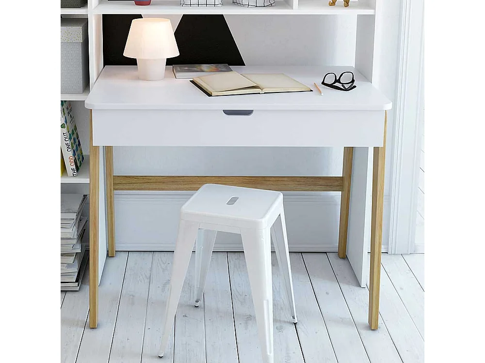 Jugendschreibtisch in Weiß Pinie teilmassiv Skandi Design