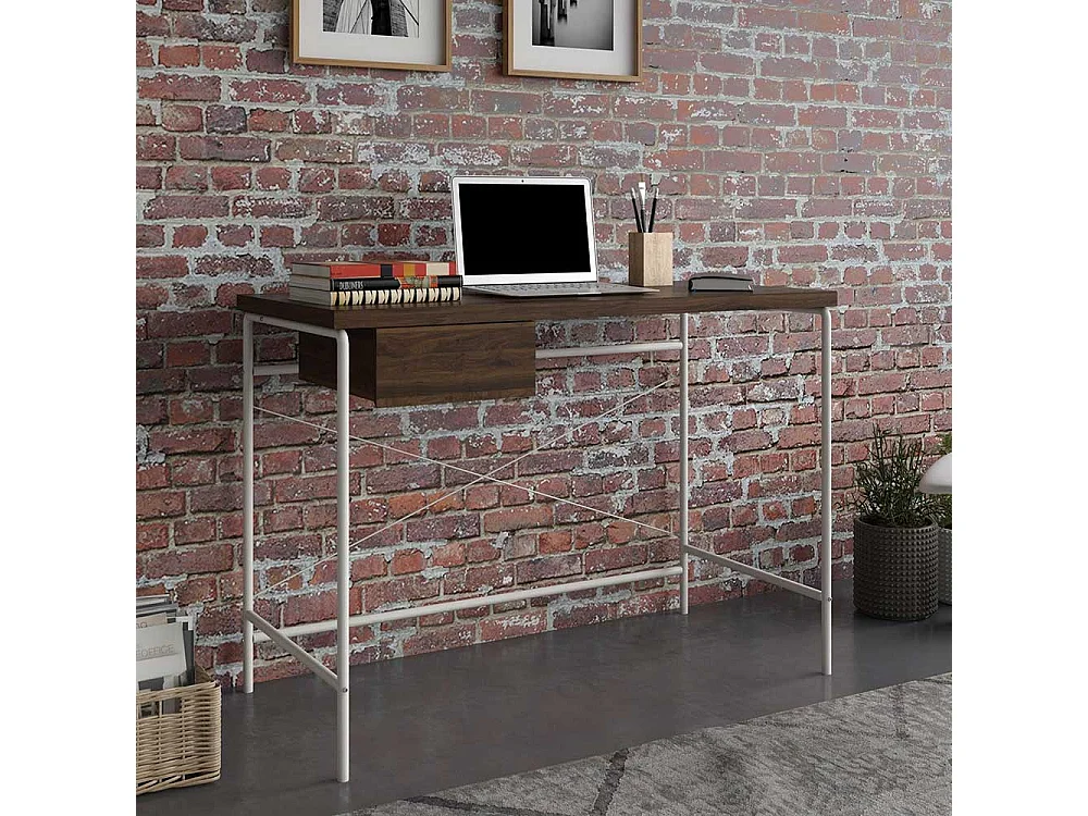 Laptopschreibtisch mit Schublade in Walnussfarben und Weiß 107 cm breit