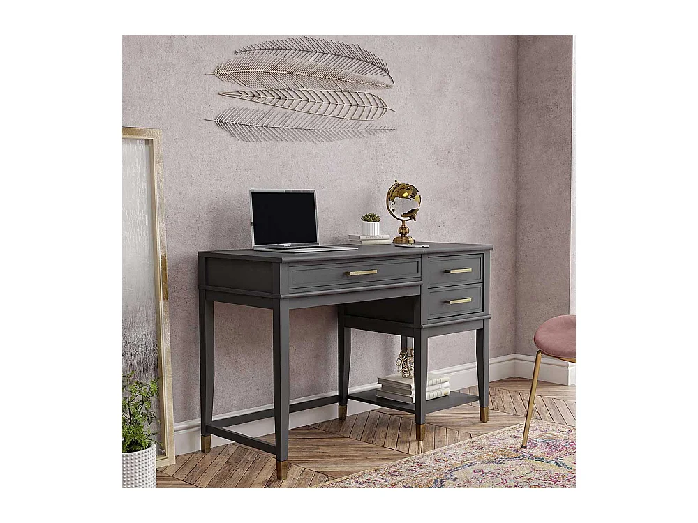 Home Office Schreibtisch Dunkelgrau im Landhausstil hochklappbare Tischplatte