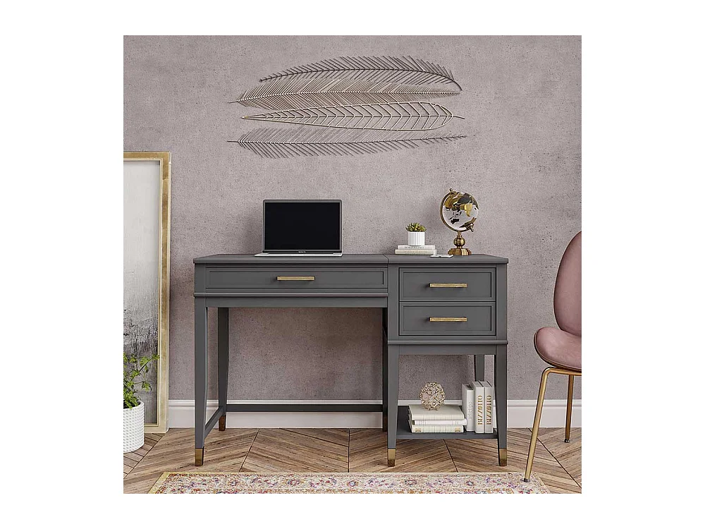 Home Office Schreibtisch Dunkelgrau im Landhausstil hochklappbare Tischplatte