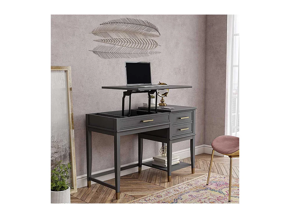 Home Office Schreibtisch Dunkelgrau im Landhausstil hochklappbare Tischplatte