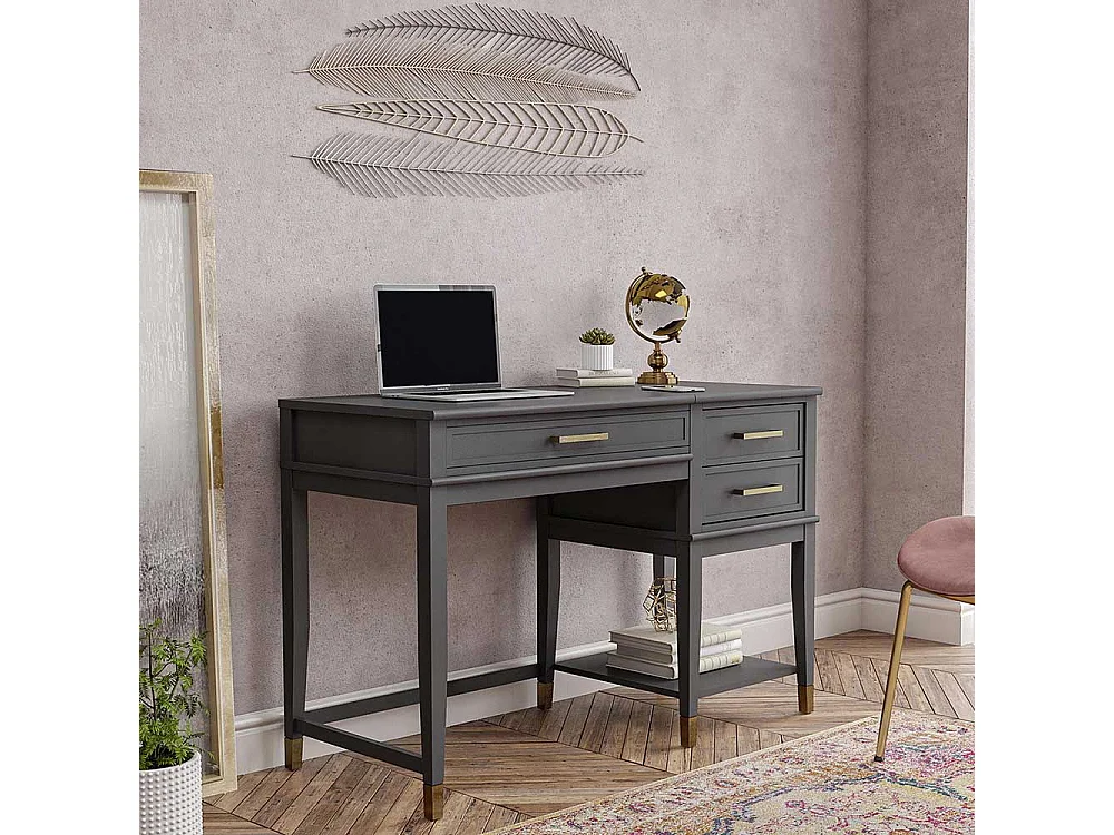 Home Office Schreibtisch Dunkelgrau im Landhausstil hochklappbare Tischplatte