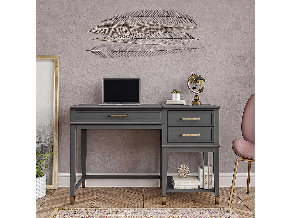 Home Office Schreibtisch Dunkelgrau im Landhausstil hochklappbare Tischplatte