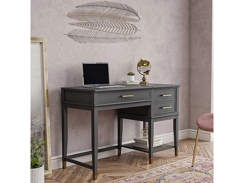 Home Office Schreibtisch Dunkelgrau im Landhausstil hochklappbare Tischplatte