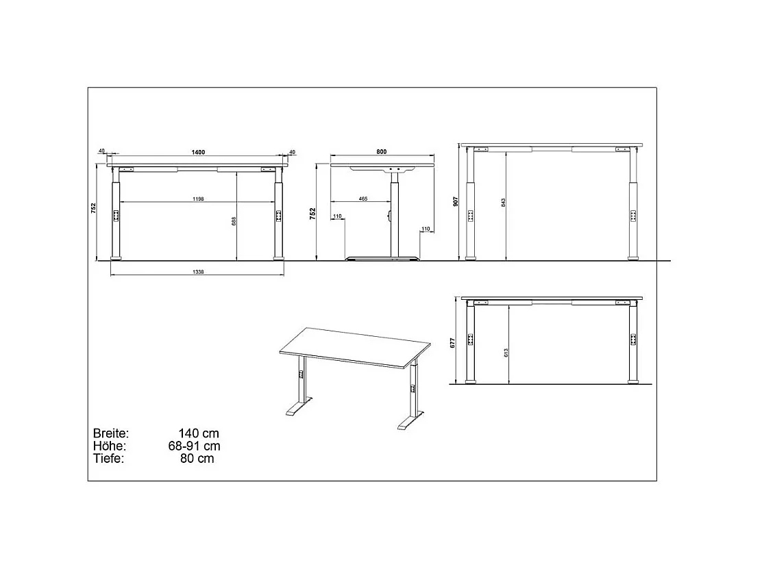 Schreibtisch Bürotisch höhenverstellbar mit T Gestell