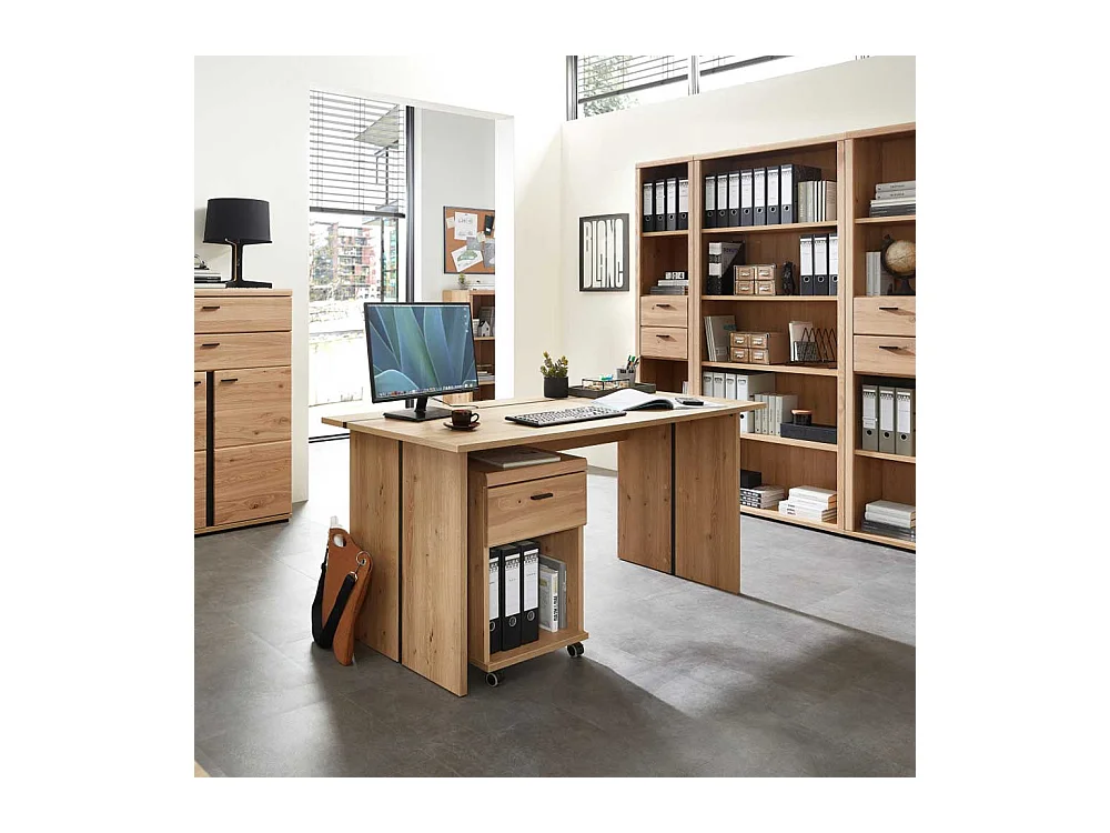 Schreibtisch in Wildeichefarben rechteckiger Tischplatte