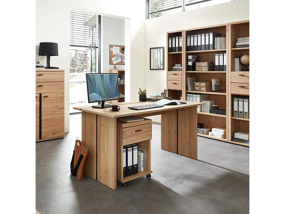 Schreibtisch in Wildeichefarben rechteckiger Tischplatte