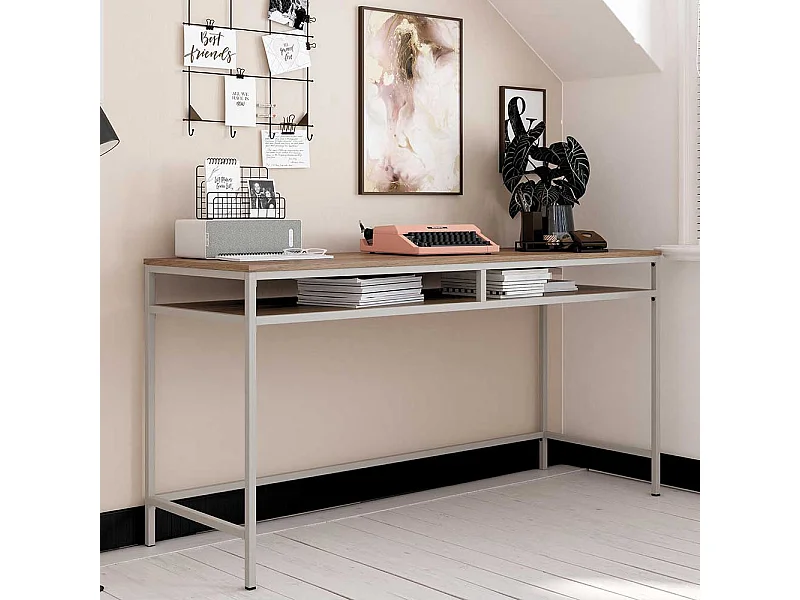 Bürotisch modern in Walnussfarben und Taupe 153 cm breit