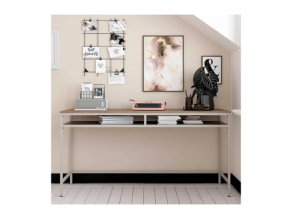 Bürotisch modern in Walnussfarben und Taupe 153 cm breit