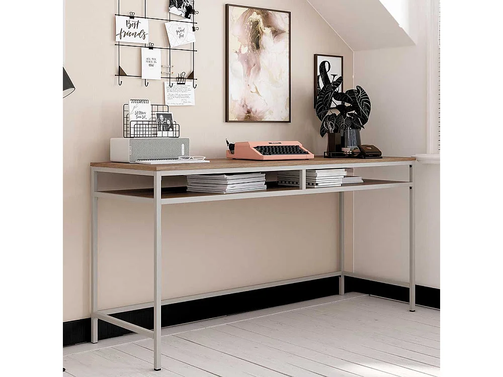 Bürotisch modern in Walnussfarben und Taupe 153 cm breit