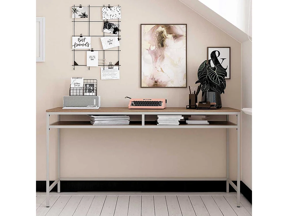 Bürotisch modern in Walnussfarben und Taupe 153 cm breit