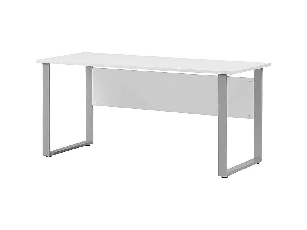 Bürotisch in Weiß & Silberfarben große Knieraumblende