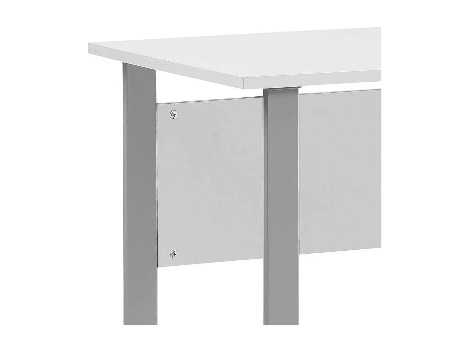 Bürotisch in Weiß & Silberfarben große Knieraumblende