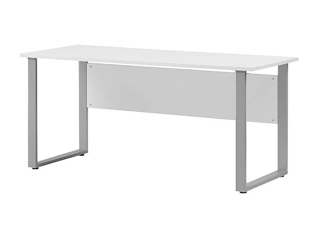 Bürotisch in Weiß & Silberfarben große Knieraumblende