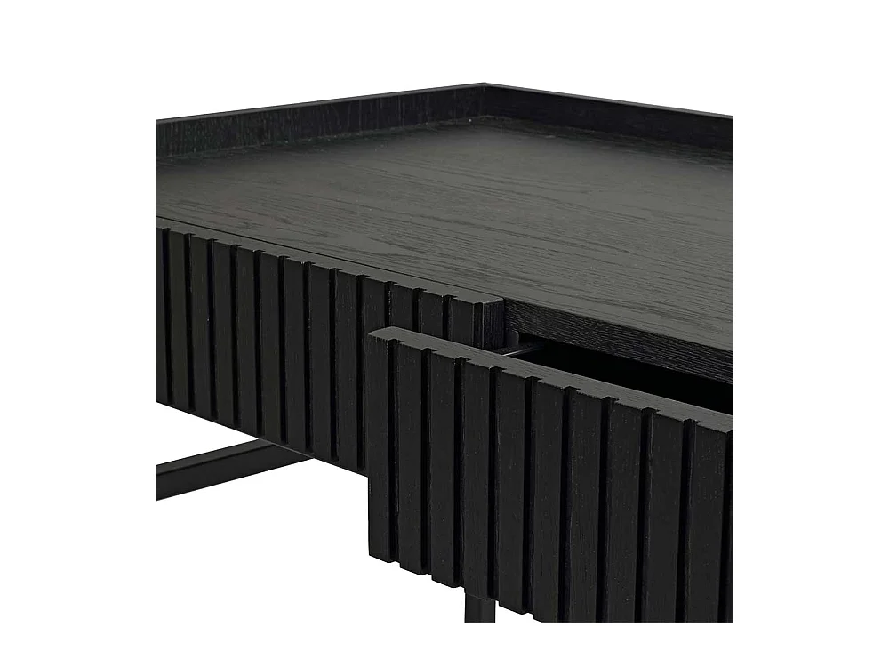 Schwarzer Designschreibtisch mit zwei Schubladen Vierfußgestell aus Metall