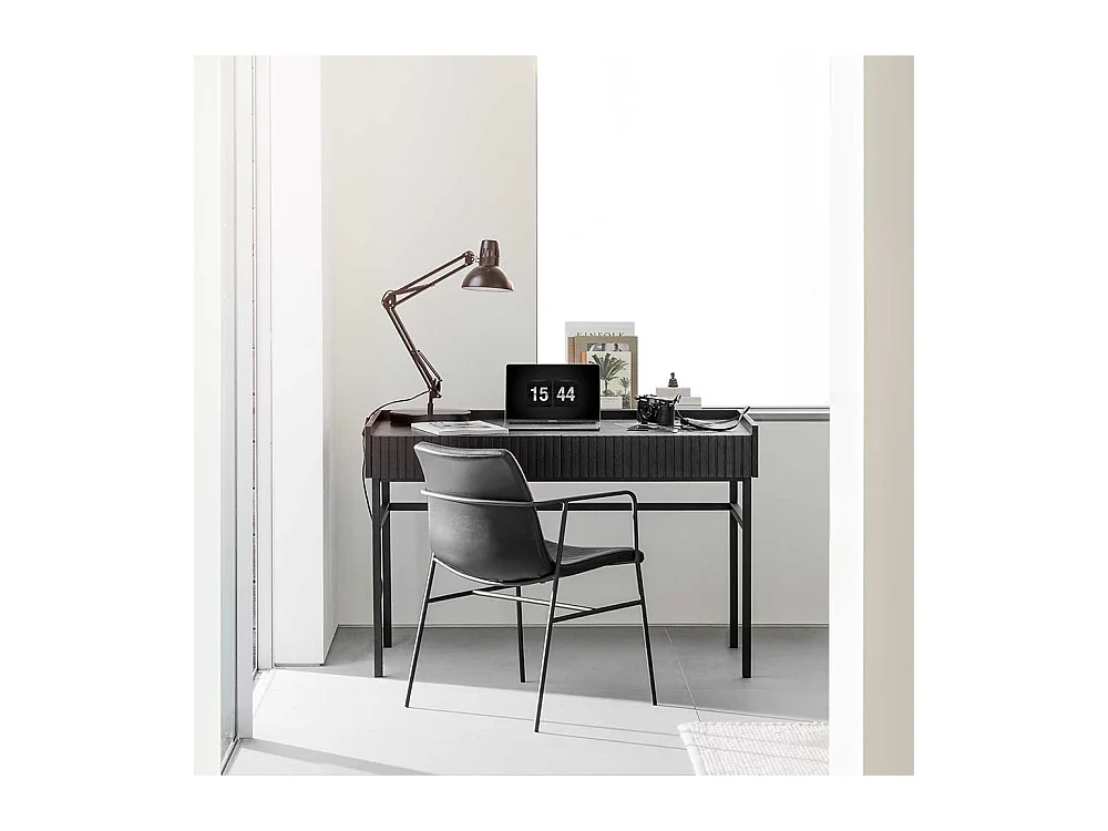 Schwarzer Designschreibtisch mit zwei Schubladen Vierfußgestell aus Metall